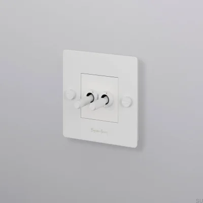 Interruptor doble con logotipo Cross 1G, acero, blanco, estándar europeo