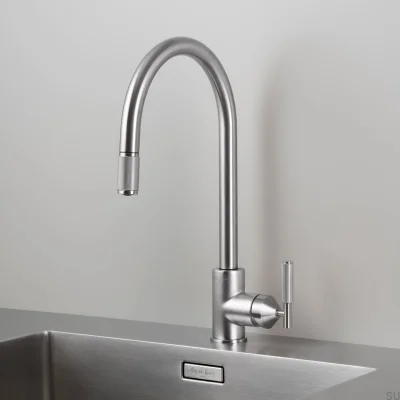 Grifo de cocina extraíble Cross de latón plateado con conector británico