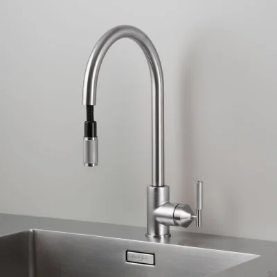Grifo de cocina extraíble Cross de latón plateado con conector británico