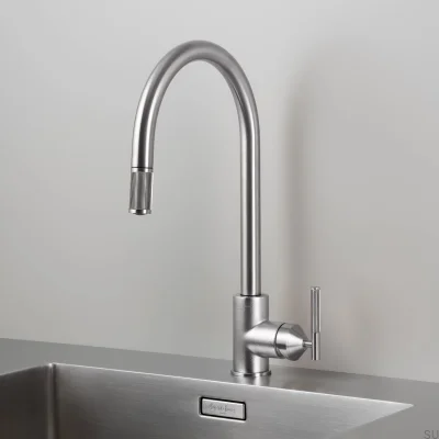 Grifo de cocina extraíble lineal de latón plateado con conector británico