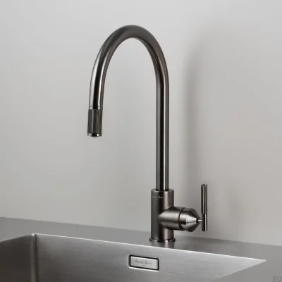 Grifo de cocina extraíble lineal de latón y metal con conector británico