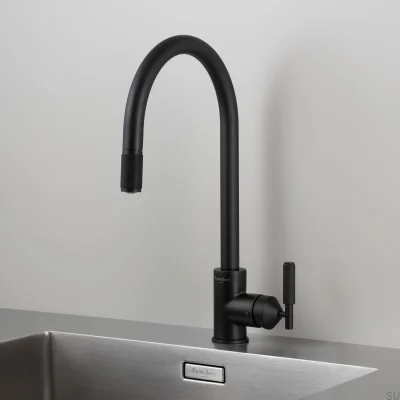 Grifo de cocina extraíble de latón en cruz, color negro, para soldador, con conector británico