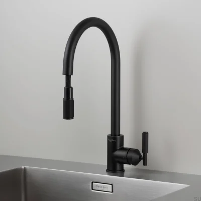 Grifo de cocina extraíble de latón en cruz, color negro, para soldador, con conector británico