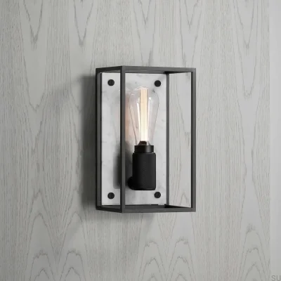 Lámpara de pared Caged Cross M de acero y mármol blanco