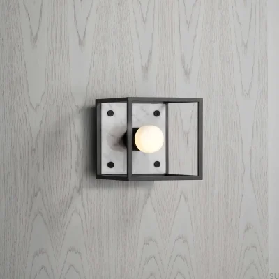 Lámpara de pared Caged Cross S de acero y mármol blanco