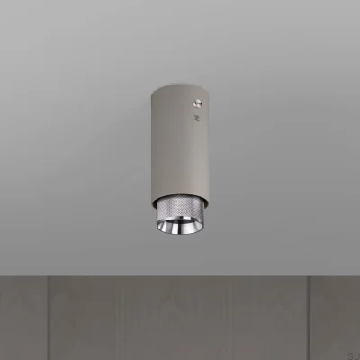 Escape Cross de acero gris con foco de techo plateado