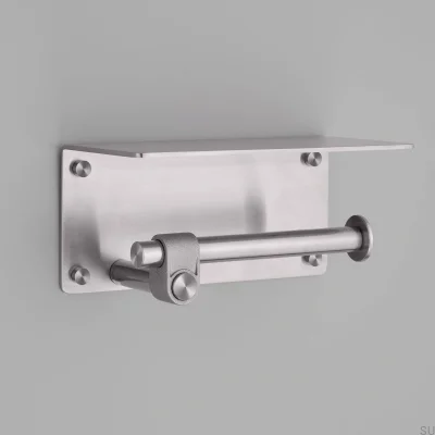 Portarrollos de papel higiénico de acero fundido plateado con estante