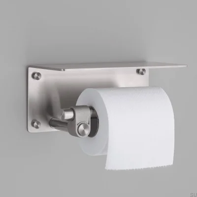 Portarrollos de papel higiénico de acero fundido plateado con estante