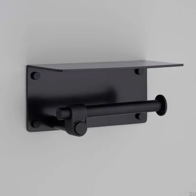 Portarrollos de papel higiénico de acero fundido negro con estante para soldador