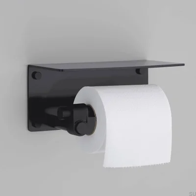Portarrollos de papel higiénico de acero fundido negro con estante para soldador