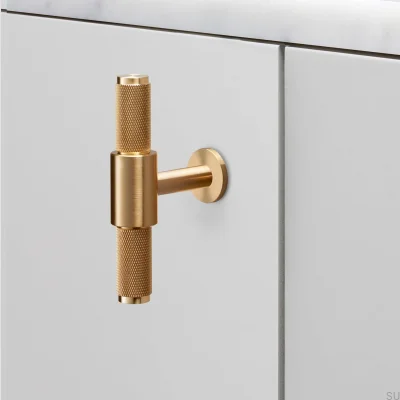 Tirador para muebles de latón con barra en T y cruz de 95 mm
