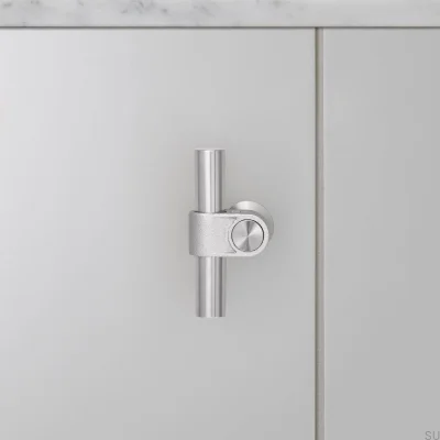 Tirador para muebles de acero fundido 85 en forma de T, color plateado