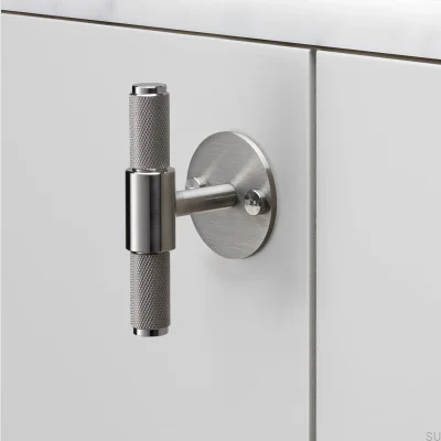 Tirador para muebles en forma de T con placa transversal, acero 95, color plateado