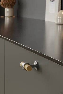 Pomo de madera de roble plateado para muebles, 50 unidades, con barra en T y unión de madera.