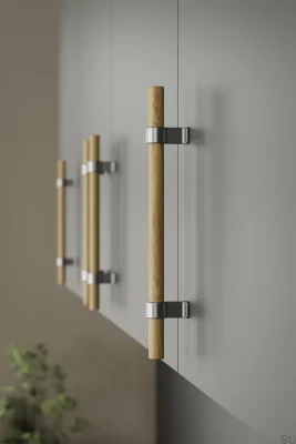 Tirador alargado para muebles Bond Wood 320 de roble plateado