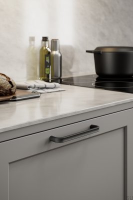 Tirador alargado para muebles Terra 160, hierro fundido, negro mate