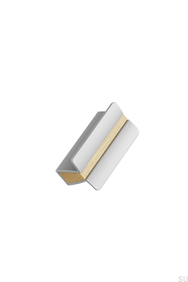 Tirador de muebles Papillon 32 de aluminio plateado con madera de roble