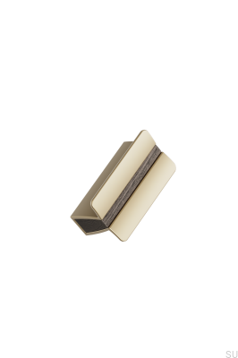 Tirador alargado para muebles Papillon 32, aluminio dorado mate con madera de roble