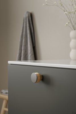 Pomo para muebles Melura 30, de madera, roble y acero plateado