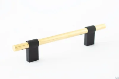 Tirador alargado para muebles Line Big Mix 128 de aluminio negro con latón pulido