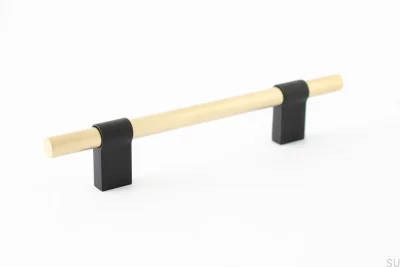 Tirador alargado para muebles Line Big Mix 128 de aluminio negro con latón cepillado