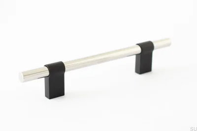 Tirador alargado para muebles Line Big Mix 128 de aluminio negro con acero pulido