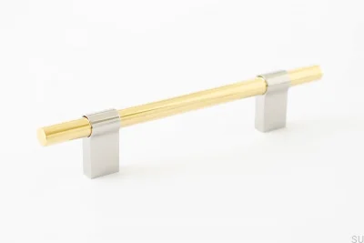 Tirador para mueble alargado Line Big Mix 128 Acero Pulido con Latón Pulido