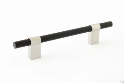Tirador para mueble rectangular Line Big Mix 128 de acero cepillado con aluminio negro