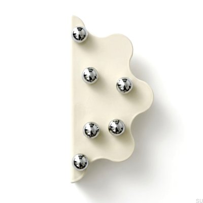 Tirador para muebles Mare 200 de acero con borde beige y bolas de níquel plateado