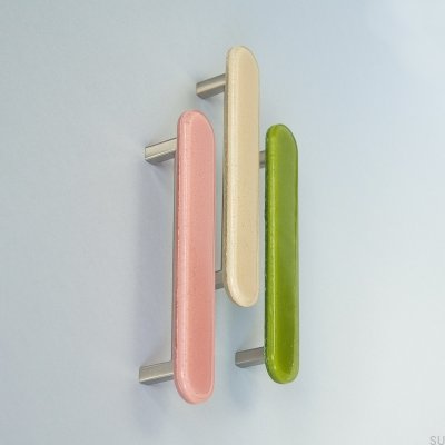 Tirador para mueble redondo alargado de cristal beige 128
