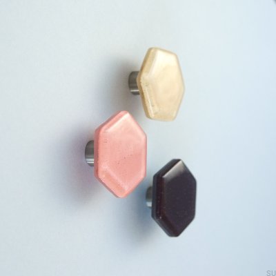 Pomo para muebles hexagonal de vidrio beige
