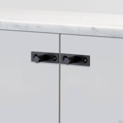 Tirador para muebles con arandela, placa lineal de acero negro de 12 mm (juego de 2)