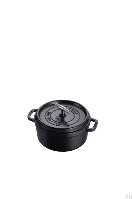 Olla de acero negro Cocotte Staub de 3,7 L con mango moleteado plateado