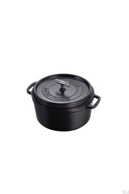 Olla de acero negra Cocotte Staub de 6,7 L con mango moleteado plateado