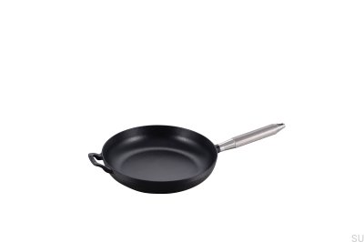 Sartén Staub de acero negro de 28 cm con mango moleteado plateado