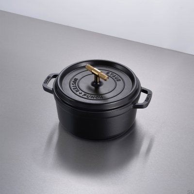 Olla Cocotte Staub de 3,7 L de acero negro con mango moleteado de latón