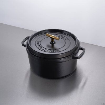 Olla Cocotte Staub de 6,7 L en acero negro con asa de latón moleteada