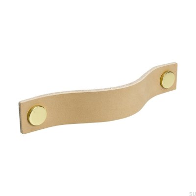 Tirador para mueble largo Loop 128, piel natural con latón
