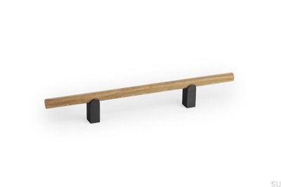 Tirador de madera de roble Kumo Wood 128 con aluminio de titanio negro