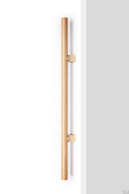 Tirador alargado para muebles Kumo Wood Big One 448 de roble con acabado dorado cepillado.