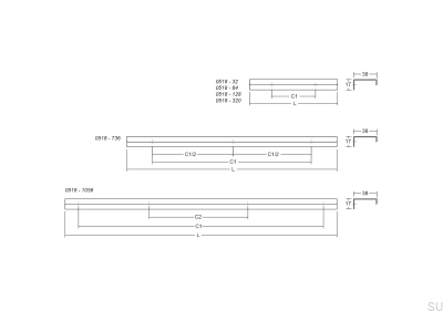 Tirador para muebles Way 1056 de aluminio con borde marrón cepillado