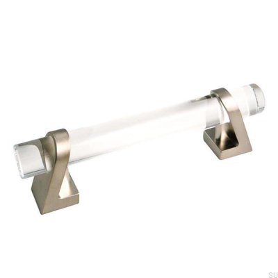 Tirador para mueble alargado Kristall 96 Crystal Níquel cepillado