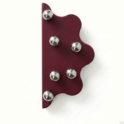 Tirador para muebles Mare 200 de acero con borde granate y bolas plateadas cepilladas