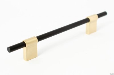 Tirador para mueble alargado Line Mix 128 Metal negro con latón cepillado