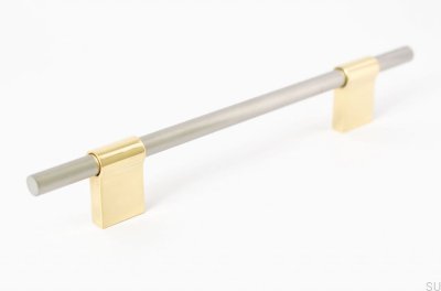 Tirador para mueble alargado Line Mix 128 Acero cepillado con latón pulido