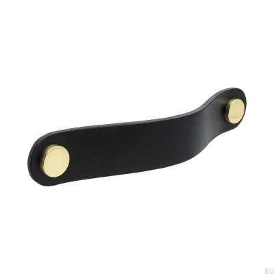 Tirador para mueble rectangular Loop Round 128 Cuero Negro con Latón