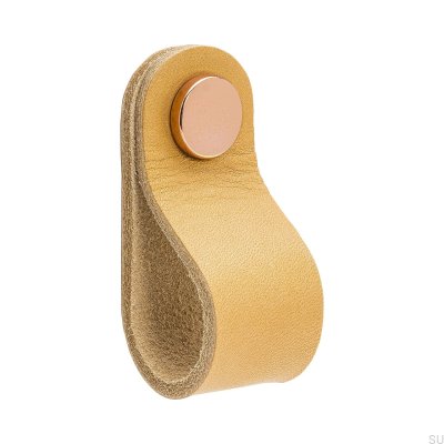 Pomo para mueble Loop Round 65, cuero natural con cobre