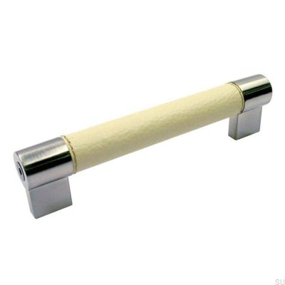 Tirador para mueble largo 1700192 Níquel cepillado con cuero blanco