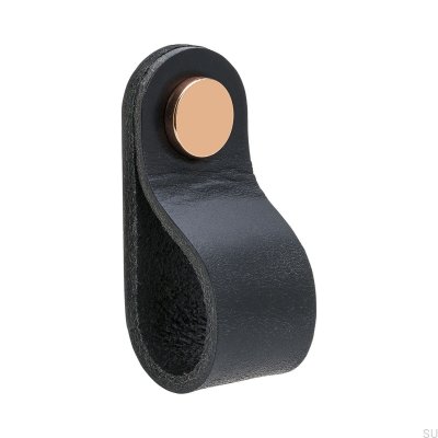 Pomo para mueble Loop Round 65, cuero negro con cobre