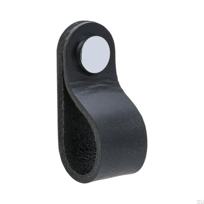 Pomo para mueble Loop Round 65, cuero negro con cromo